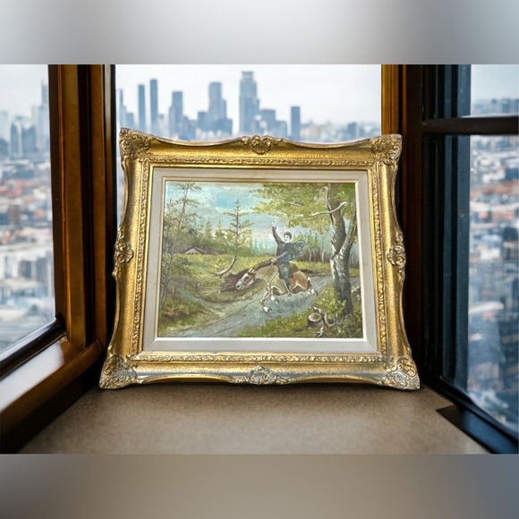 Vintage Signed oil painting Man on horse gold gilt ornate wood frame - Picture 2 of 16